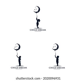 Kids holding balloons logo design vector
