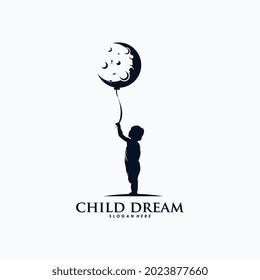 Kids holding balloons logo design vector