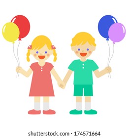 Kids Holding Balloons / Vector EPS 10 illustration