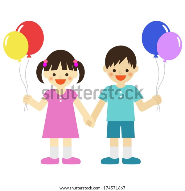 Kids Holding Balloons Vector Eps 10 Stock Vector (Royalty Free) 174571667