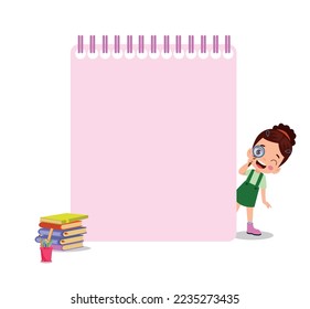 Kids holding banners. Vector boy and girl with empty banner, illustration cartoon school kid and board for text