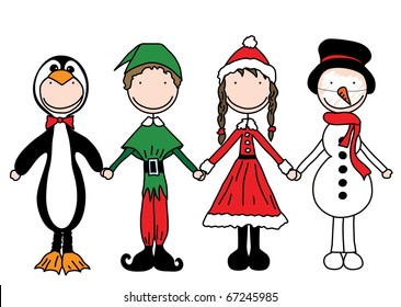 Kids holding hands in costumes (part of a series)