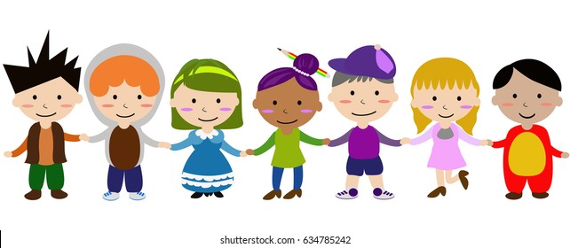 Kids holding hands showing friendship vector
