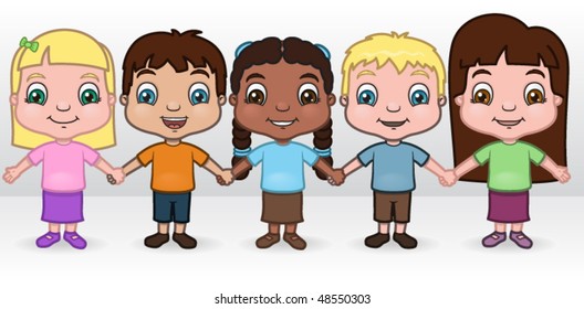 Kids holding hands - vector illustration