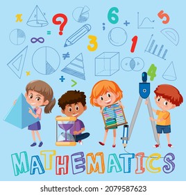 Kids holding math object with math background illustration