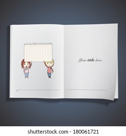 Kids holding a note printed on book. Vector design 
