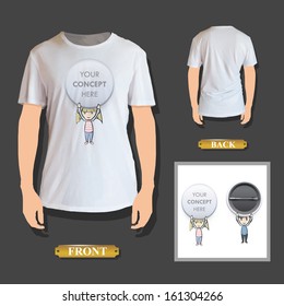 Kids holding pins printed on shirt. Vector design.