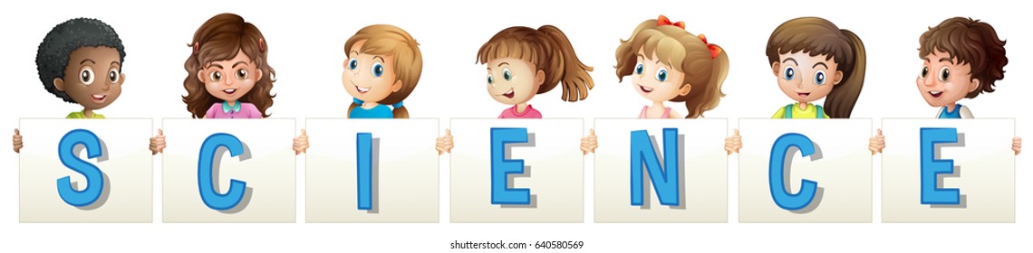 Kids holding word for science illustration
