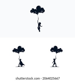 Kids holdings cloud balloons logo design