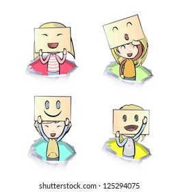 Kids in holes. Vector design.