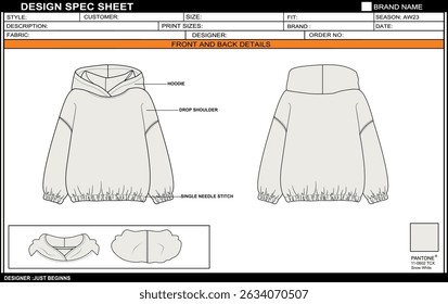 KIDS HOODIE FRONT BACK DETAILS VECTOR TEMPLATE TECHNICAL DRAWING ILLUSTRATION
