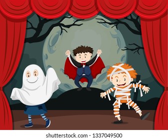 Kids in horror show illustration