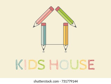 Kids house from colorful pencils