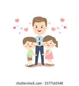 Kids hug father character for Father's day