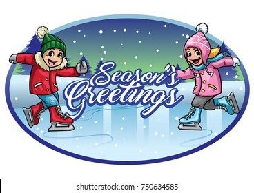 kids ice skating seasons greeting