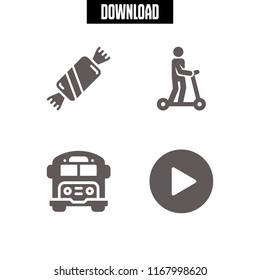 kids icon. 4 kids vector set. play, school bus, roller and candy icons for web and design about kids theme
