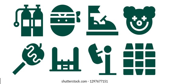  kids icon set. 8 filled kids icons. Simple modern icons about  - Caramelized apple, Oxigen, Trampoline, Ninja, Amusement park, Bumper car, Crayons, Clown