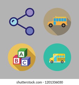kids icon set. vector set about abc, share and school bus icons set.