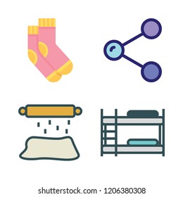 kids icon set. vector set about roller, bunk, share and socks icons set.