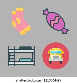 kids icon set. vector set about socks, candy, school bus and bunk icons set.