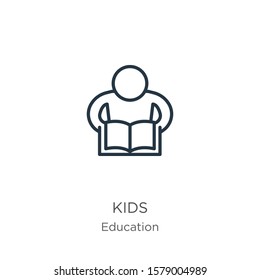 Kids icon. Thin linear kids outline icon isolated on white background from education collection. Line vector sign, symbol for web and mobile