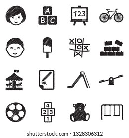 Kids Icons. Black Scribble Design. Vector Illustration.