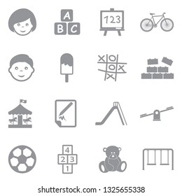 Kids Icons. Gray Flat Design. Vector Illustration. 