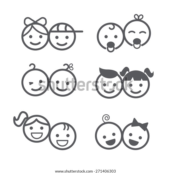 Zestaw ikon dla dzieci, chłopcy i dziewczęta, symbole dzieci, ilustracja wektorowa