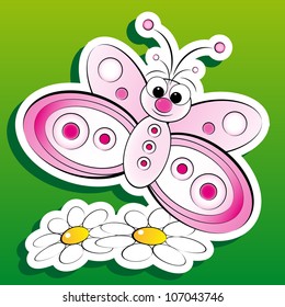 Kids illustration: butterfly on flowers