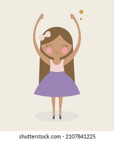 Kids illustration with Cute Ballerina. Vector illustration. For kids stuff, card, posters, banners, children books, printing on the pack, printing on clothes, wallpaper, textile or dishes.