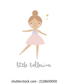 Kids illustration with Cute Little Ballerina. Vector illustration. For kids stuff, card, posters, banners, children books, printing on the pack, printing on clothes, wallpaper, textile or dishes.