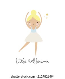 Kids illustration with Cute Little Ballerina. Vector illustration. For kids stuff, card, posters, banners, children books, printing on the pack, printing on clothes, wallpaper, textile or dishes.