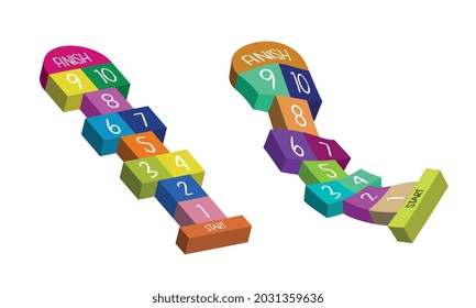 Kids illustration with hopscotch game. Children street game. Vector EPS-10