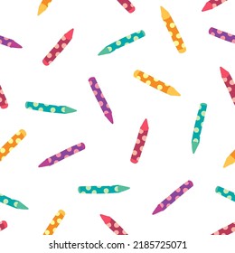 Kids Illustration. Vector Repeating Seamless Patterns of  Fun Colorful Hand drawn Crayon with Polka Dot texture Label On white background, Art Supplies for Back to school theme background
