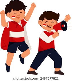 Kids Indonesian Sport Supporters Illustration