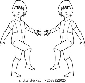 KIDS INFANT TODDLER YOUNG GIRLS FRONT SIDE AND BACK POSE CROQUIS FLAT VECTOR SKETCH