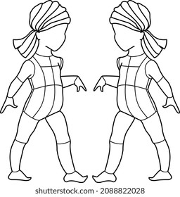 KIDS INFANT TODDLER YOUNG GIRLS FRONT SIDE AND BACK POSE CROQUIS FLAT VECTOR SKETCH