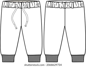 KIDS AND INFANT WEAR JOGGERS PANTS TROUSERS HOME WEAR FLAT SKETCH VECTOR