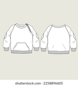 kids infant winter hoody sweatshirt flat sketch illustration