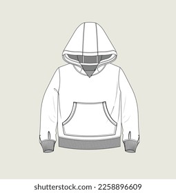 kids infant winter hoody sweatshirt flat sketch illustration