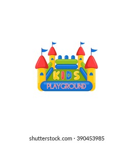 Kids Inflatable Castle Playground Logo. Creative Vector Template Of Symbol Of Children Place.