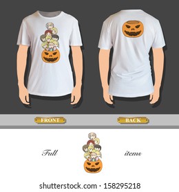 Kids inside pumpkin printed on shirt.