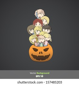 Kids inside pumpkin. Vector design.