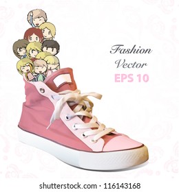 Kids inside a shoe. Vector illustration.