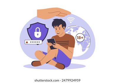 Kids internet control illustration concept. Illustration for websites, landing pages, mobile applications, posters and banners. Trendy flat vector illustration