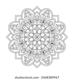 Kids Isolated Mandala Coloring Book Page for kdp Book Interior. Peaceful Petals, Ability to Relax, Brain Experiences, Harmonious Haven, Peaceful Portraits, Blossoming Beauty mandala design.