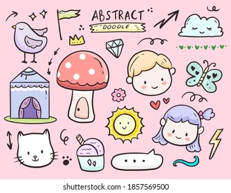 Kids item doodle cartoon drawing set collection vector illustration