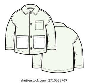 Kids jacket technical flat sketch vector mockup illustration.