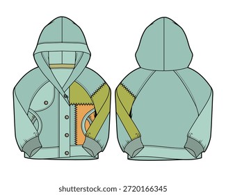 Chaquetas para niños Vector maqueta Plantilla diseño plano técnico.