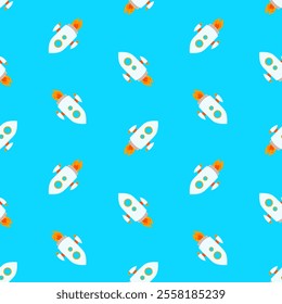 Kids jets vector seamless pattern. Children spaceships design, rocket background, galaxy wallpaper